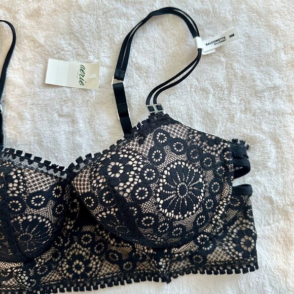 NWT Aerie Black and Cream Floral Lace Balconette Bra - 36B - Picture 6 of 7